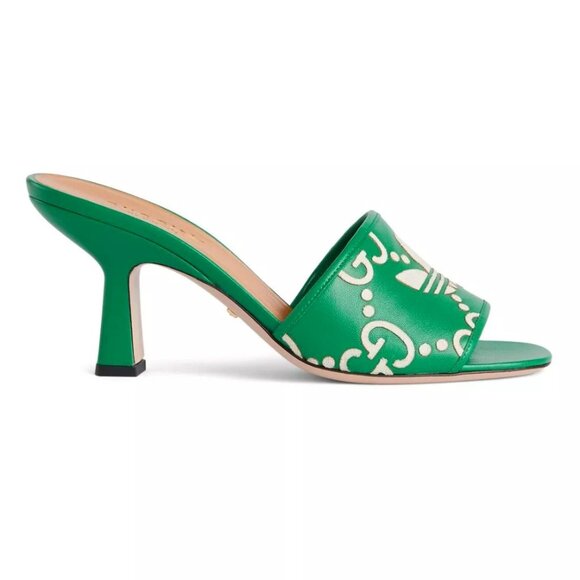 NEW GUCCI x ADIDAS GG Trefoil Logo Green Leather Heel Sandal Pump EU 39.5 US 9.5 - Picture 6 of 11
